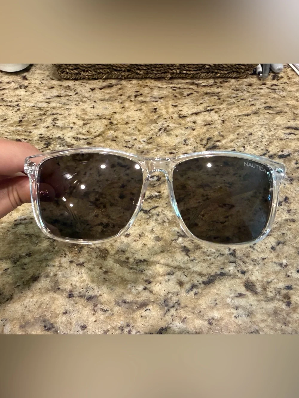 Nautica Clear Frame Sunglasses with Gray Lenses